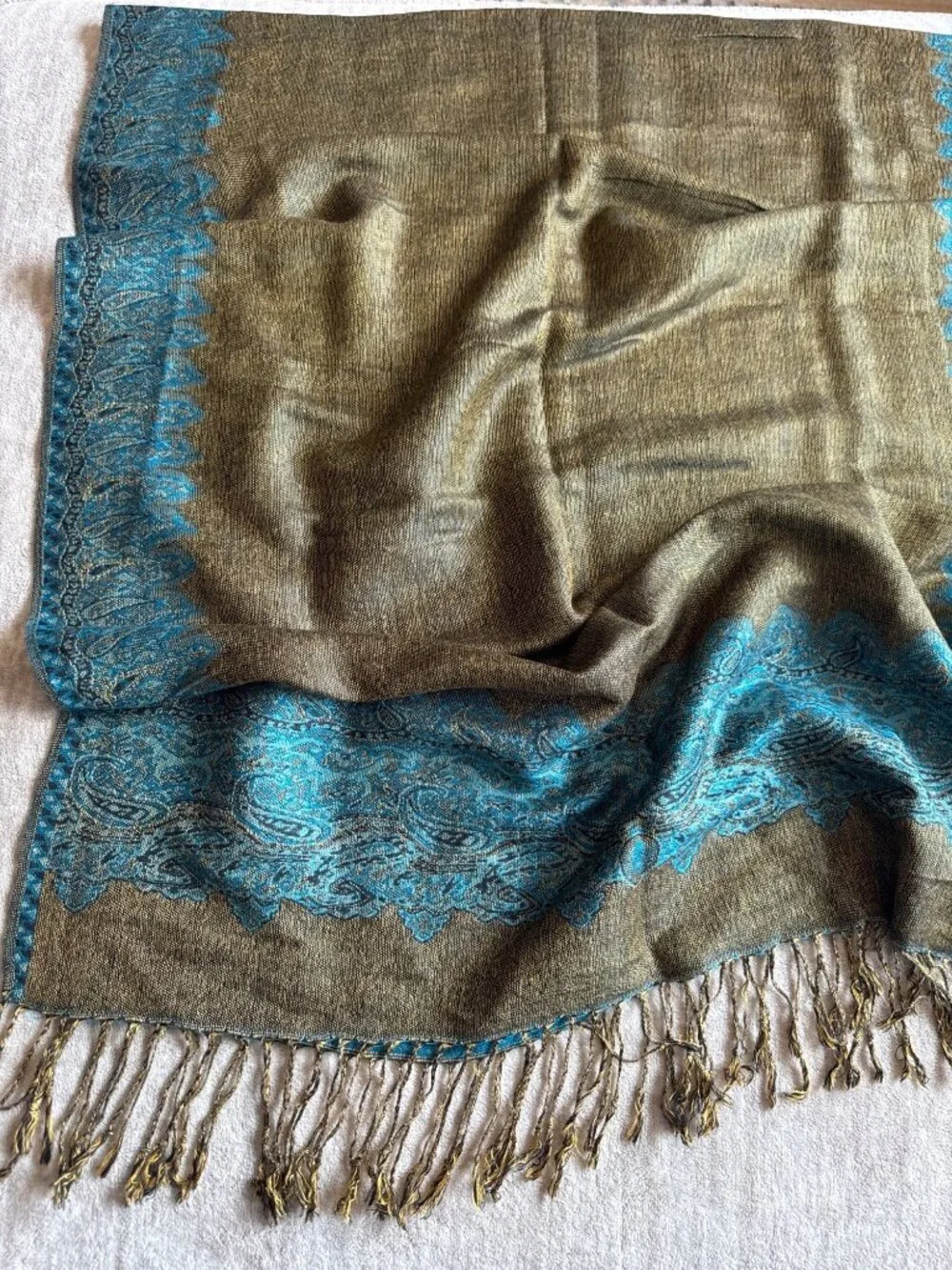 Woven Rectangle Women's Fashion Scarf with Fringe Blue Yellow Black Fall